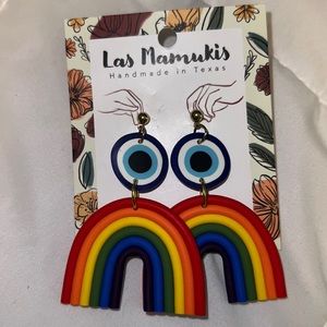 New HANDMADE clay “evil eye” rainbow earrings